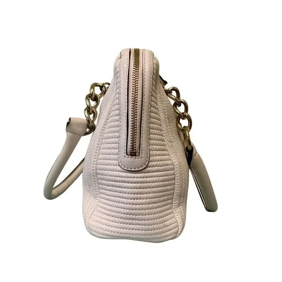 Calvin Klein Quilted Cream Leather Satchel with Tassel and Gold Chain Handles - Picture 4 of 14